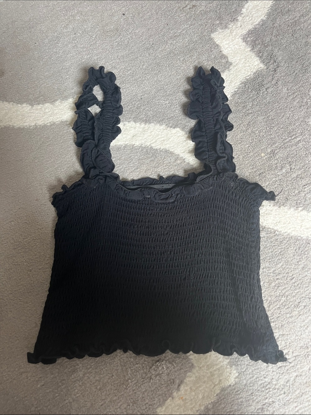 SHEIN Black Smocked Ruffle Strap Crop Tank